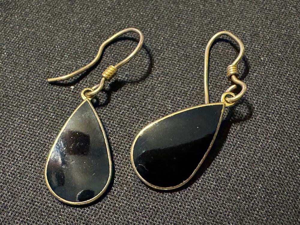 Vintage Laurel Burch Black Tear Drop Cloisonné Dangle Earrings